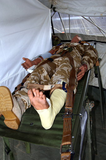 dummy on a cot in a field hospital