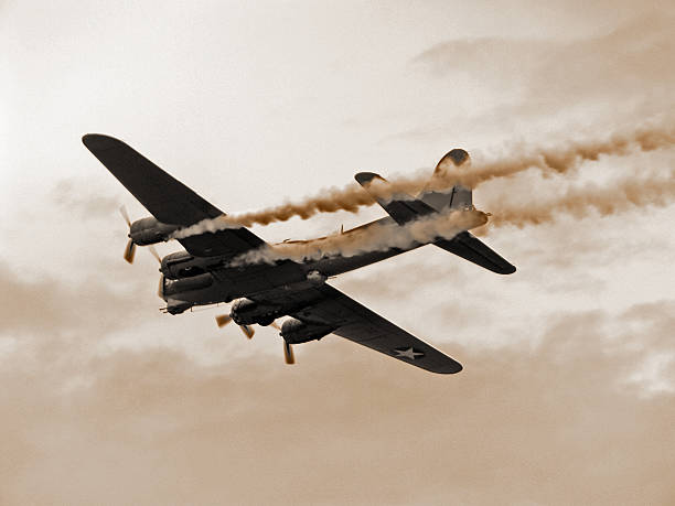 B17 Aircraft on Fire  airplane crash stock pictures, royalty-free photos & images