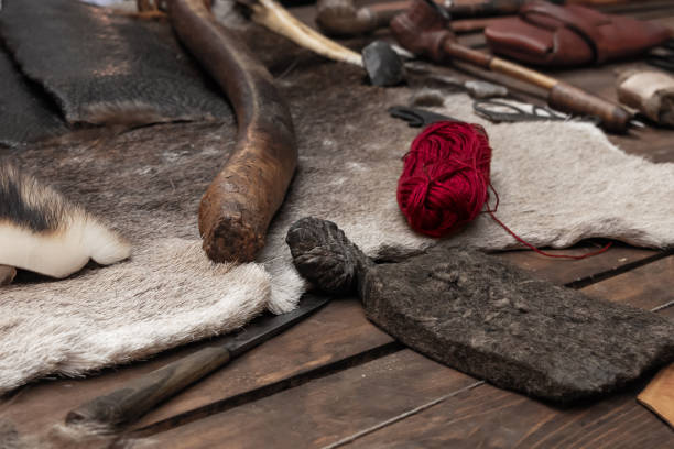 istock traditional material tanner skinning yarn tools set manual production 1159053180