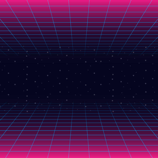 illustrations, cliparts, dessins animés et icônes de paysage futuriste avec la grille laser de style. néon retrowave. illustration de stock de vecteur. - backgrounds dance and electronic purple abstract