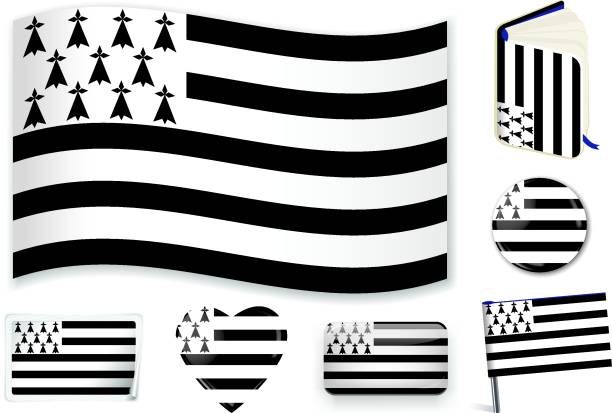 ilustrações, clipart, desenhos animados e ícones de brittany_flag - pennant flag party streamer