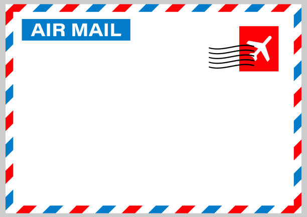 ilustrações de stock, clip art, desenhos animados e ícones de air mail envelope with postal stamp isolated on white background. vector stock illustration. - air mail mail envelope blank