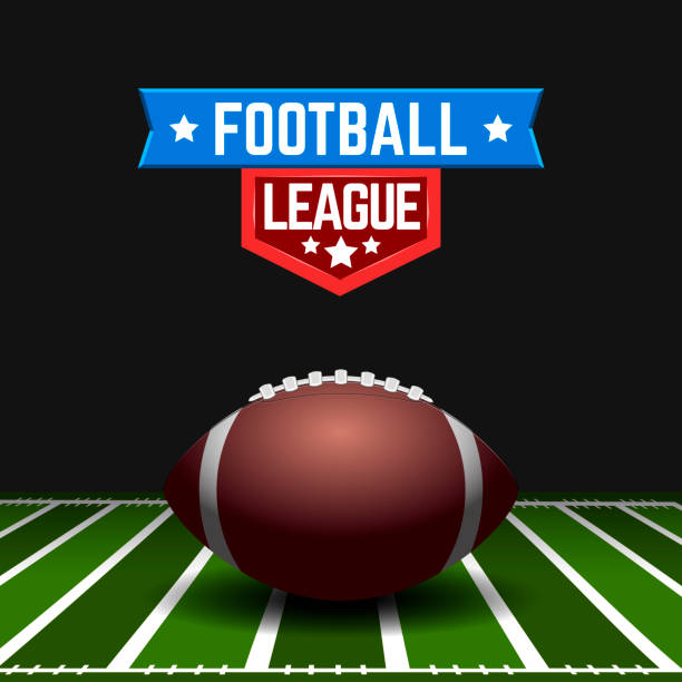 футбольный кожаный мяч на поле - american football stadium stock illustrations