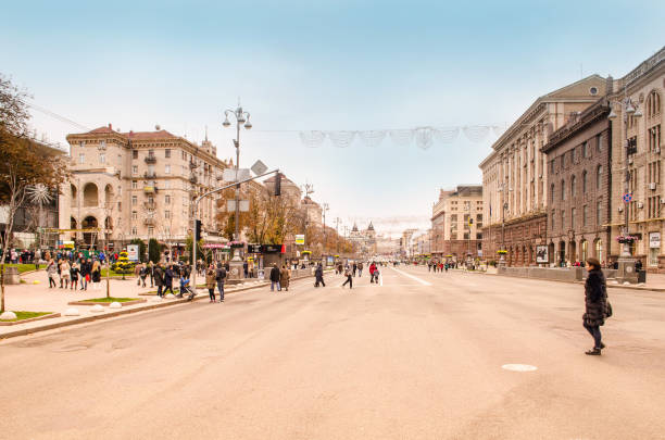Kiev, Ukraine - October 29, 2017 View of the street Khreshchatyk