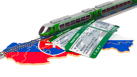 Train travel in Slovakia, concept. 3D rendering isolated on white background