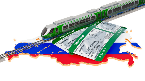 Train travel in Russian Federation, concept. 3D rendering isolated on white background