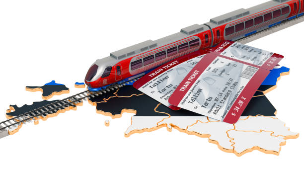 istock Train travel in Estonia, concept. 3D rendering isolated on white background 1159067773