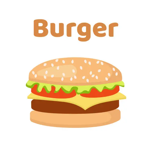 Vector illustration of Fast food hamburger. Burger cartoon. Vector illustration on white background