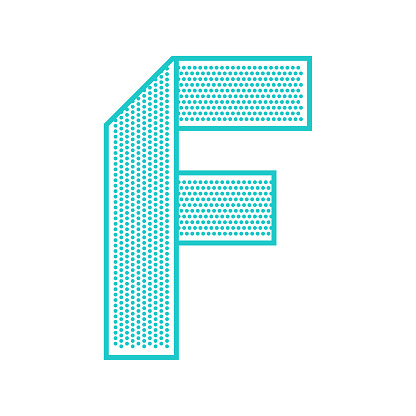 Trendy font folded from the perforated sheet. Flat alphabet, blue vector letter F on a white background.