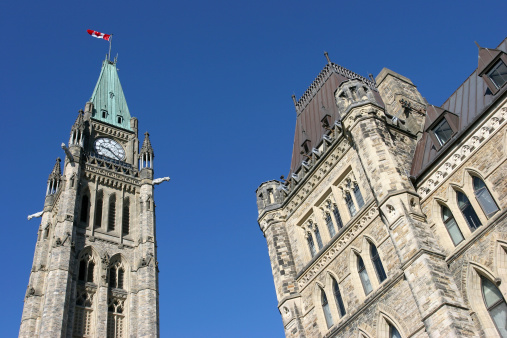 Upward view of the Canadian Parliament Building