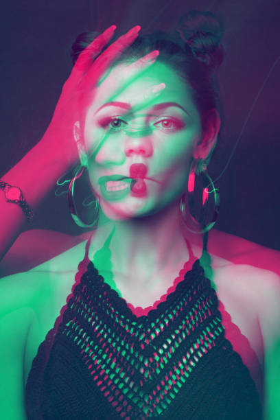 istock Calm and passionate woman. Color double exposure. 1159078620