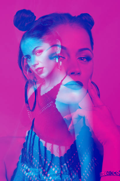 istock Calm and passionate woman. Color double exposure. 1159078625