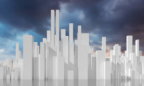 istock Abstract 3d city under stormy cloudy sky 1159079671
