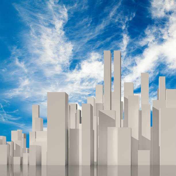 istock Abstract city under blue cloudy sky 3 d 1159079673