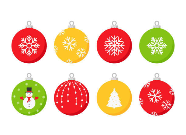 Christmas ball icon. Vector illustration in flat design. Christmas ball icon. Vector.Set holiday symbols isolated on white background in flat design. Cartoon color illustration. pinaceae stock illustrations