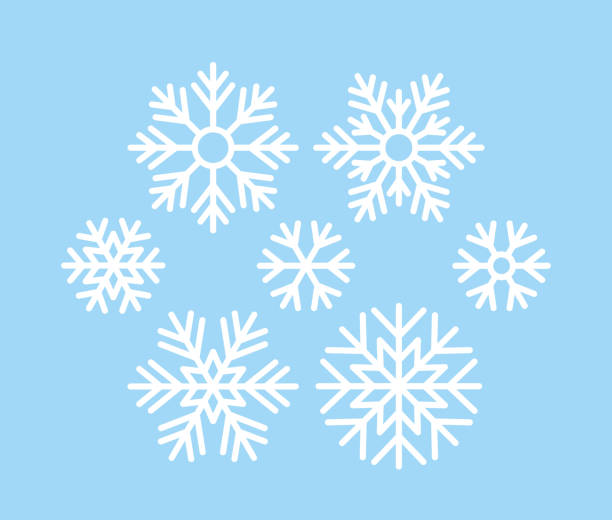 Snowflake. Christmas icon. Vector illustration in flat design. Snowflake. Vector. Christmas icon. Freeze snow. Set holiday symbols isolated on blue background in flat design. Cartoon color illustration. snowflake shape icons stock illustrations