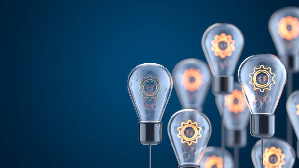 Innovation and new ideas lightbulb concept modern technology and data strategy stock pictures, royalty-free photos & images