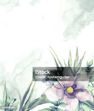 istock Floral frame with watercolor tropical leaves 1159090852