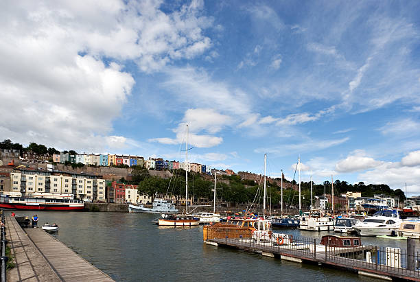 Across the River Avon to the colourful houses at Hotwells, Bristol, UK.