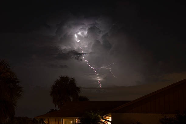 Real Lightning Bolt In City During A Storm, Seen From House Window Stock  Photo, Picture and Royalty Free Image. Image 63815713.