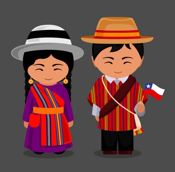 ilustrações, clipart, desenhos animados e ícones de chileans no vestido nacional com uma bandeira. - cowboy hat personal accessory equipment headdress