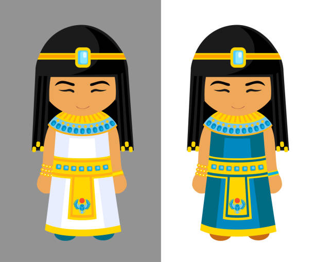 ilustraciones, imágenes clip art, dibujos animados e iconos de stock de chicas egipcias lindas. vestido nacional, ropa tradicional. - traje de reina egipcia