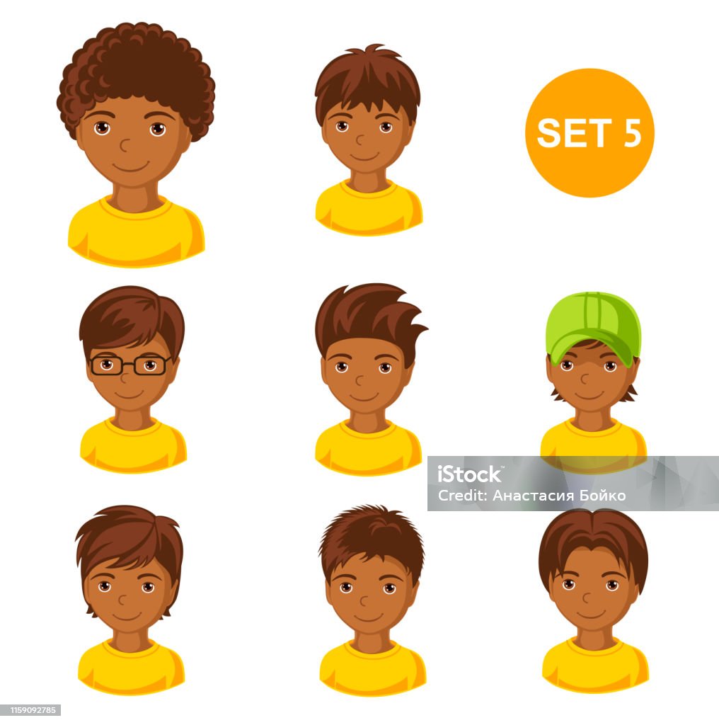 Cute Little Boys With Various Hair Style Stock Illustration - Download  Image Now - Baseball Cap, Avatar, Boys - iStock