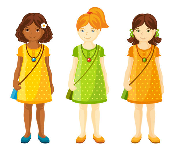 ilustrações de stock, clip art, desenhos animados e ícones de collection of cute little girls with different hairstyles. - pigtails ethnic little girls teenage girls
