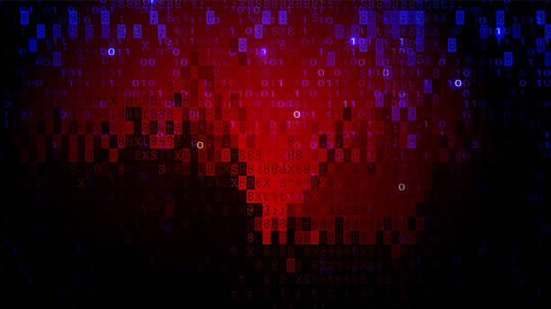 Digital Pixel Screen Dark Red BG. Cybercrime Concept vector art illustration