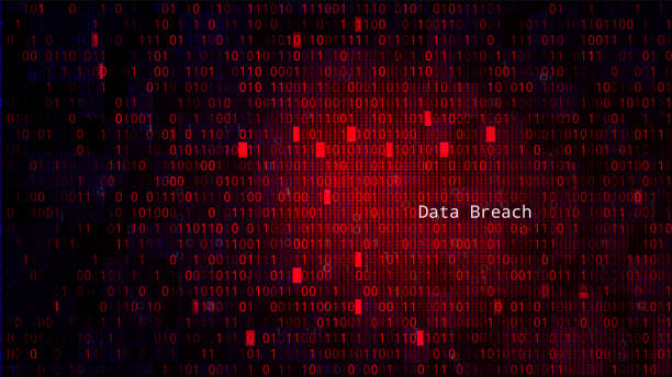 Red BG with Binary Code Numbers. Data Breach vector art illustration