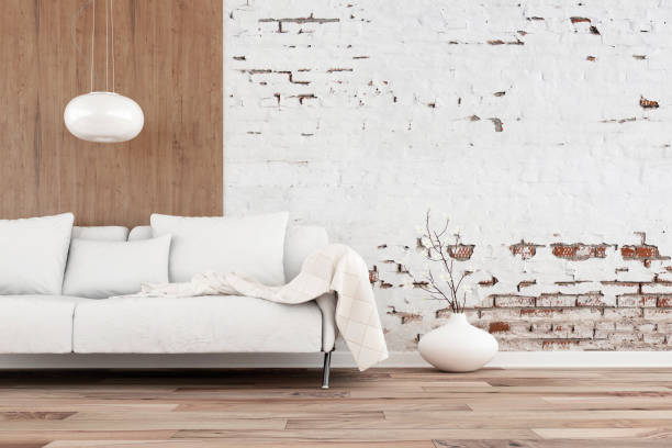 istock Empty living room with sofa - ruined wall 1159097428