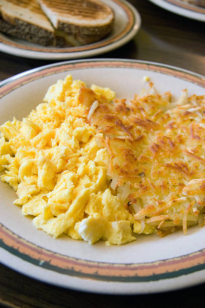 istock American Breakfast - Scrambled Eggs, Hash Browns and Toast 115909868