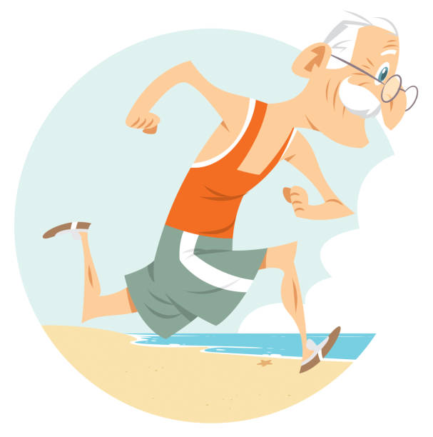 old man jogging Vector old man jogging cartoon of the older people exercising gym stock illustrations