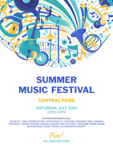 Summer open air music festival flat poster template vector art illustration