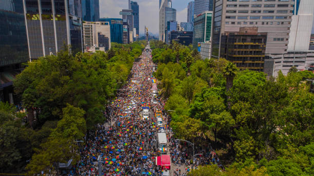 Reforma Avenue during the LGBTTTI Pride March stock photo