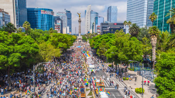 Reforma Avenue during the LGBTTTI Pride March stock photo