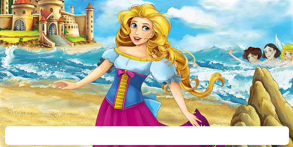 Cartoon Scene Of Beautiful Mermaid Princess On The Beach Stock Illustration  - Download Image Now - iStock