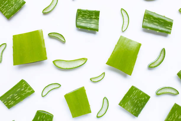 istock Aloe vera pieces with  slices on white 1159104388