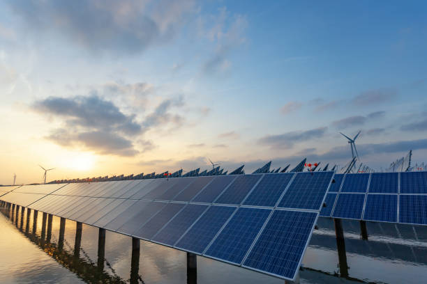 istock Power plant using renewable solar energy with sun 1159116473