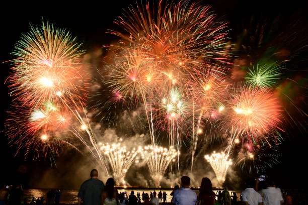 istock Colorful fireworks celebration and the night sky background. 1159121678