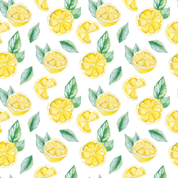 illustrations, cliparts, dessins animés et icônes de citron de modèle de fruit d'aquarelle, impression d'été pour le tissu textile et le papier peint - lemon portion citrus fruit juice