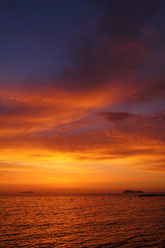 Beautiful orange cloudy sky background during sunset