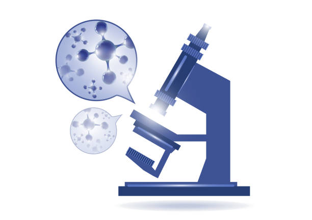 細菌、分子、物質の研究と抽象的な顕微鏡の背景。科学、教育、化学、実験、研究室の概念。 - medical research backgrounds laboratory chemistry class点のイラスト素材／クリップアート素材／マンガ素材／アイコン素材