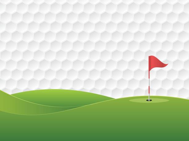 illustrazioni stock, clip art, cartoni animati e icone di tendenza di sfondo golf. campo da golf con una buca e una bandiera. - golf