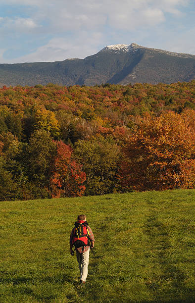 Backpacker in Fall stock photo