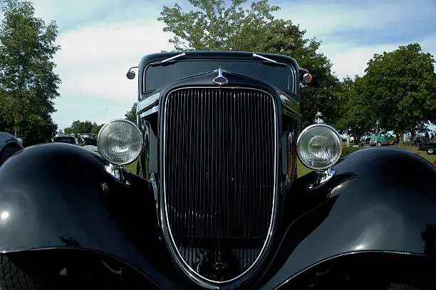 Classic Vintage Car - front view of headlights