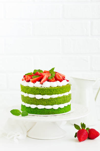 istock Cake with spinach, cream and strawberries. Valentine's Day. 1159134262