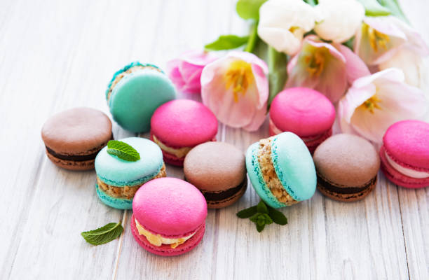 istock Colorful macaroons and tulips 1159135022