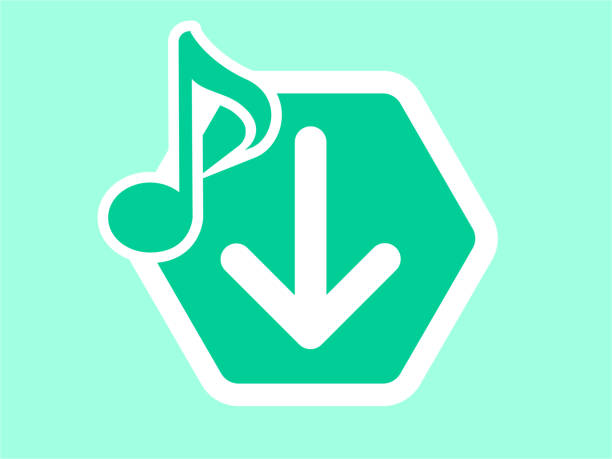 illustrazioni stock, clip art, cartoni animati e icone di tendenza di pulsante di download musicale - interface icons push button downloading symbol