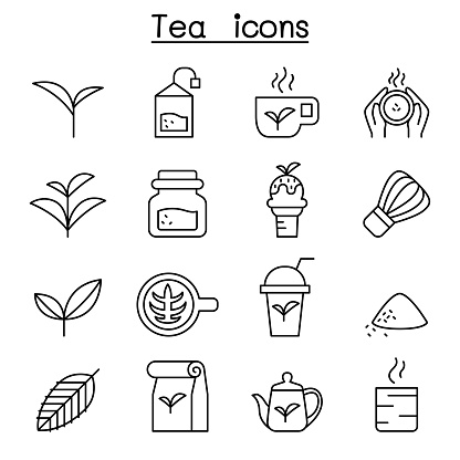 Tea icon set in thin line style